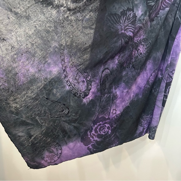 Vintage Whimsigoth Black Purple Vest Flocked Sheer Velvet Tie Dyed Roses L XL - Picture 7 of 14